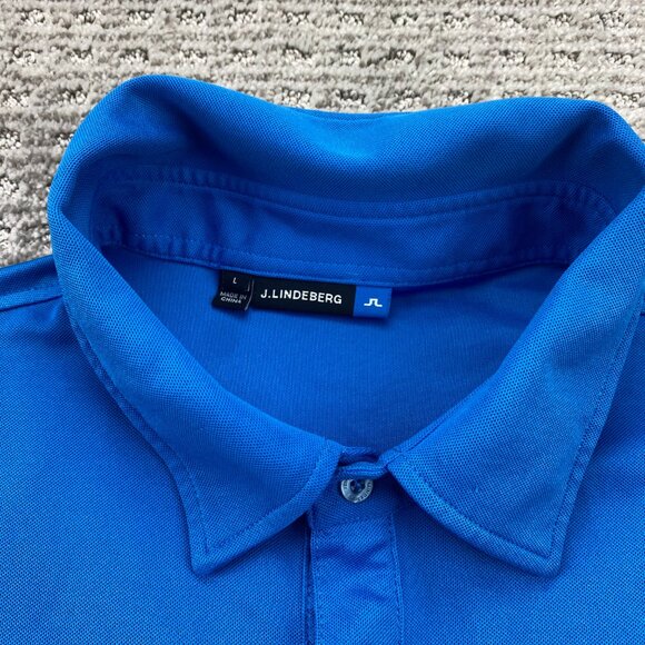 Vintage J. Lindberg Golf Shirt Men Large L Blue White Polo Pulls on Fabric Look - Picture 3 of 13